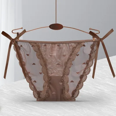 Ladies Fashion Lace Heart Thong Briefs Coffee - Shop at LoveMi