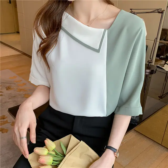 Women's Summer Thin Scheming Slanted Shoulder Shirt Green - Shop at LoveMi