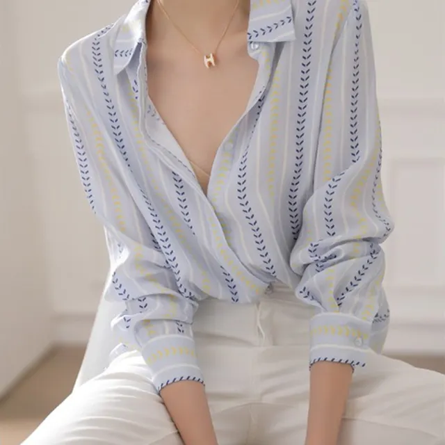 Women's New Contrast Color Vertical Striped Shirt Blue Stripes - Shop at LoveMi