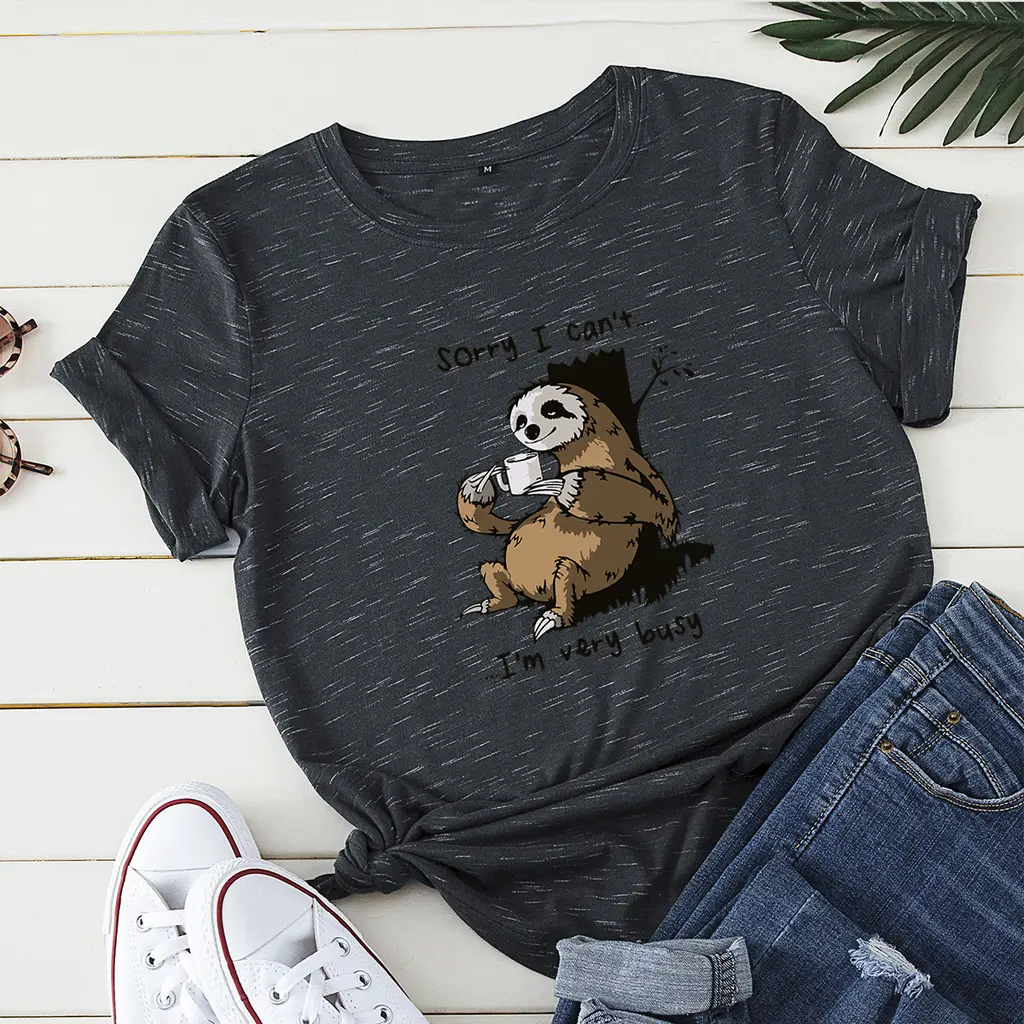Women's Loose Crew Neck Printed Short Sleeve T-Shirt - Marble Gray
