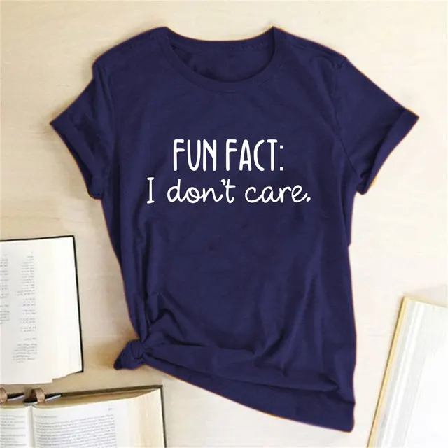 FACT I DON'T CARE Print Women's T shirt Navy Blue - Shop at LoveMi