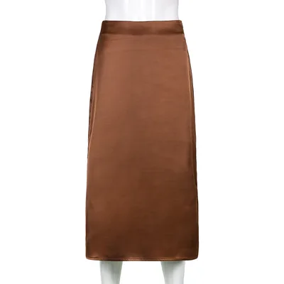 Street Retro Brown Slit Slim Skirt Women Brown - Shop at LoveMi