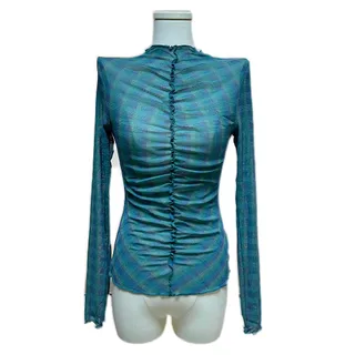 Mesh Micro Sheer Slim Fit Ladies Thin Top - Blue