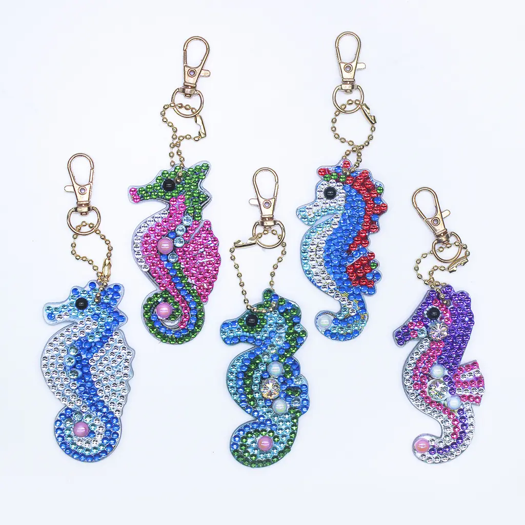 Full Diamond Handmade DIY Diamond Painting Seahorse Keychain - 35X70Mm