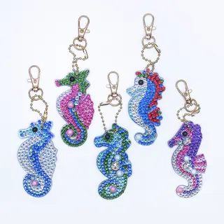 Full Diamond Handmade DIY Diamond Painting Seahorse Keychain - 35X70Mm