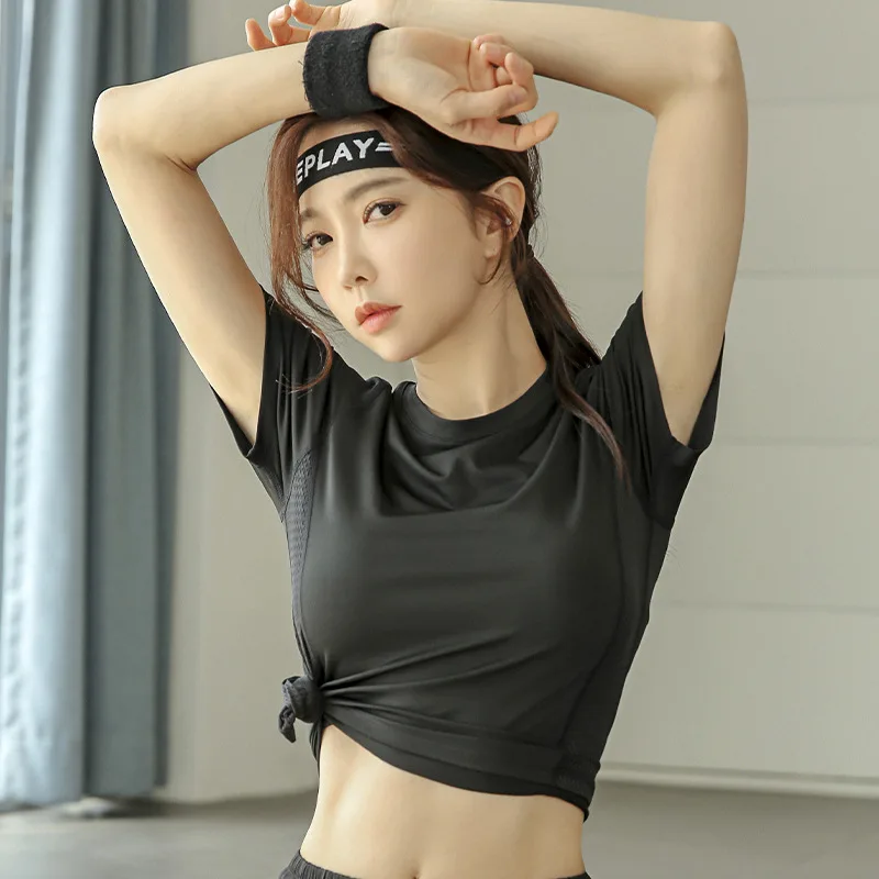 Summer Fitness Clothes Sports Quick-drying Running Short Sleeves - Black