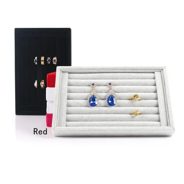 Full Velvet Stud Earrings Ring Tray Jewelry Box Red - Shop at LoveMi