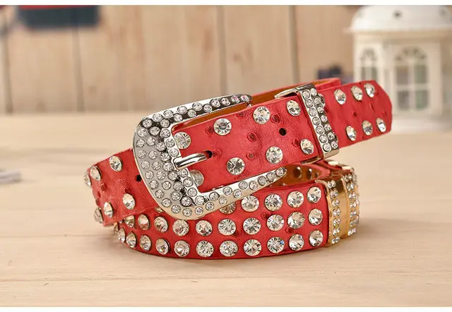 Decorative Fashion Wide Rhinestone Full Diamond Belt Watermelon Red - Shop at LoveMi