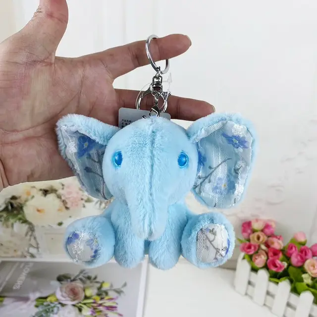 Cartoon Cute Elephant Plush Pendant Keychain Light Blue - Shop at LoveMi