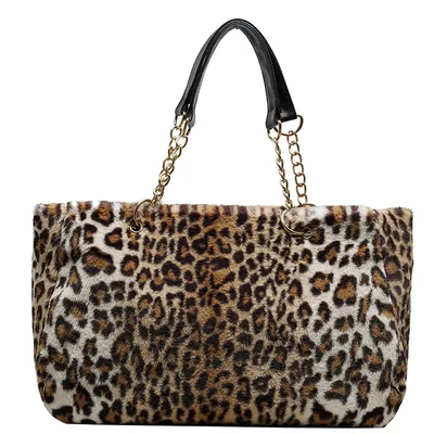 Ladies Large Capacity Plush Leopard Print Tote Bag Leopard - Shop at LoveMi