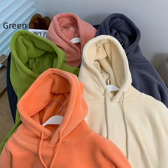 Women's Solid Color Fleece Thickened Hoodie Sweater Green - Shop at LoveMi