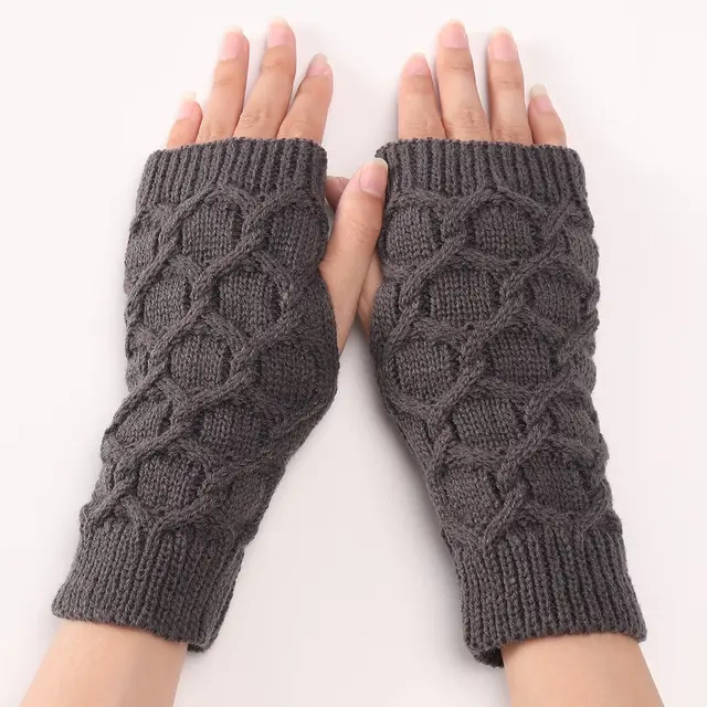 Fashion Short Knitted Wool Warm Half Finger Gloves Dark Grey - Shop at LoveMi
