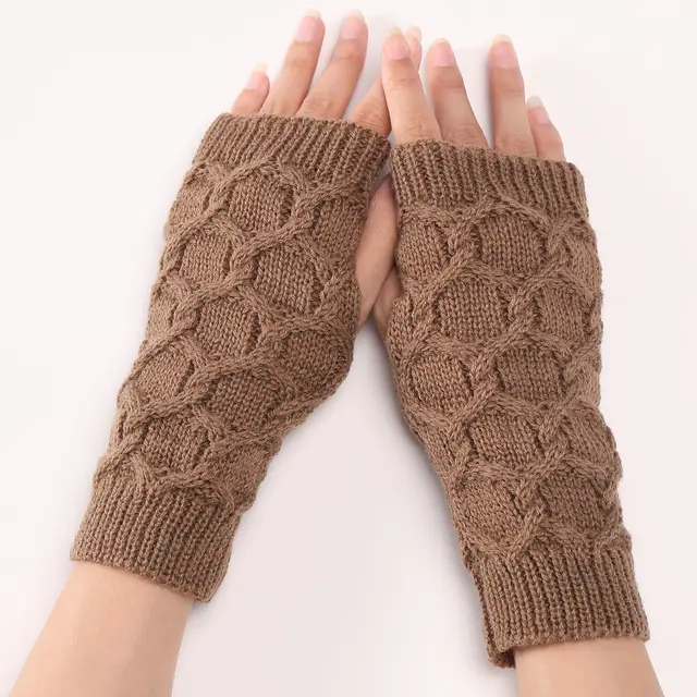 Fashion Short Knitted Wool Warm Half Finger Gloves Khaki - Shop at LoveMi