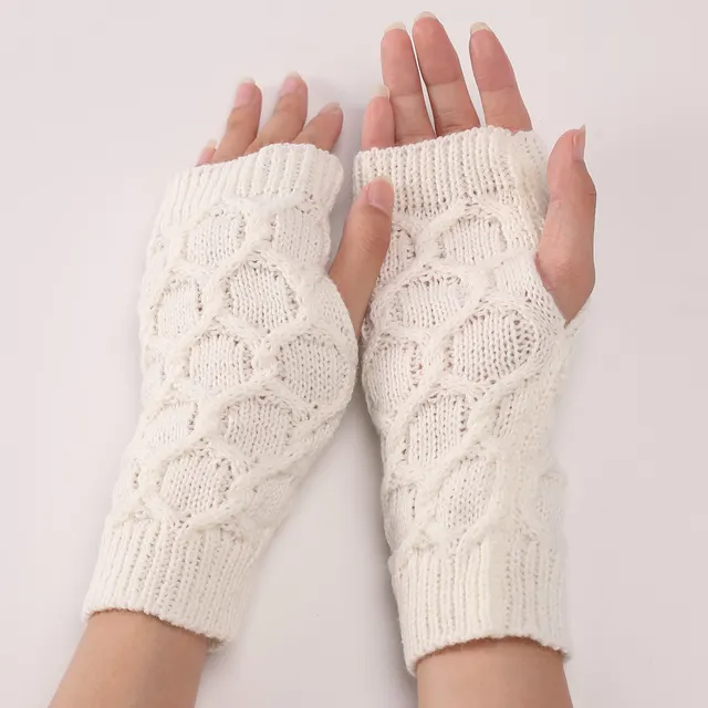 Fashion Short Knitted Wool Warm Half Finger Gloves White - Shop at LoveMi