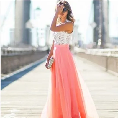 20 New Versatile Chiffon Waist slimming Long Dress High Waist Pleated Skirt Rose - Shop at LoveMi