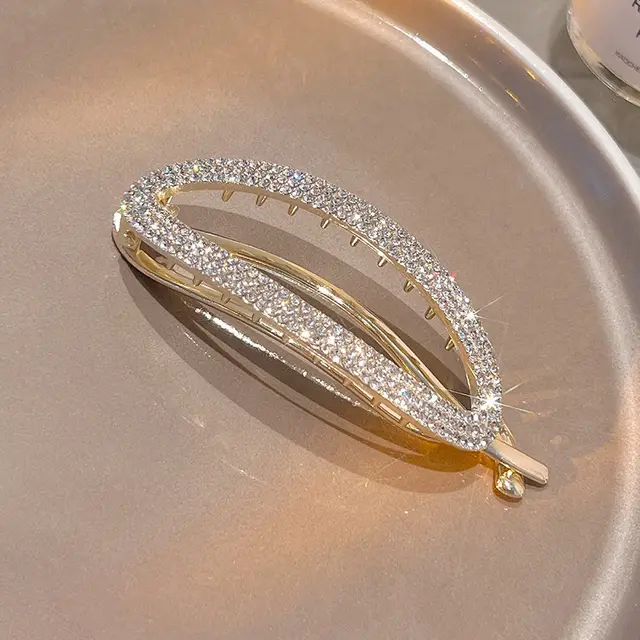 Sparkling Delicate Round Curved Hair Buckle Clip Gold Rhinestones - Shop at LoveMi