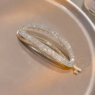 Sparkling Delicate Round Curved Hair Buckle Clip - Gold Rhinestones