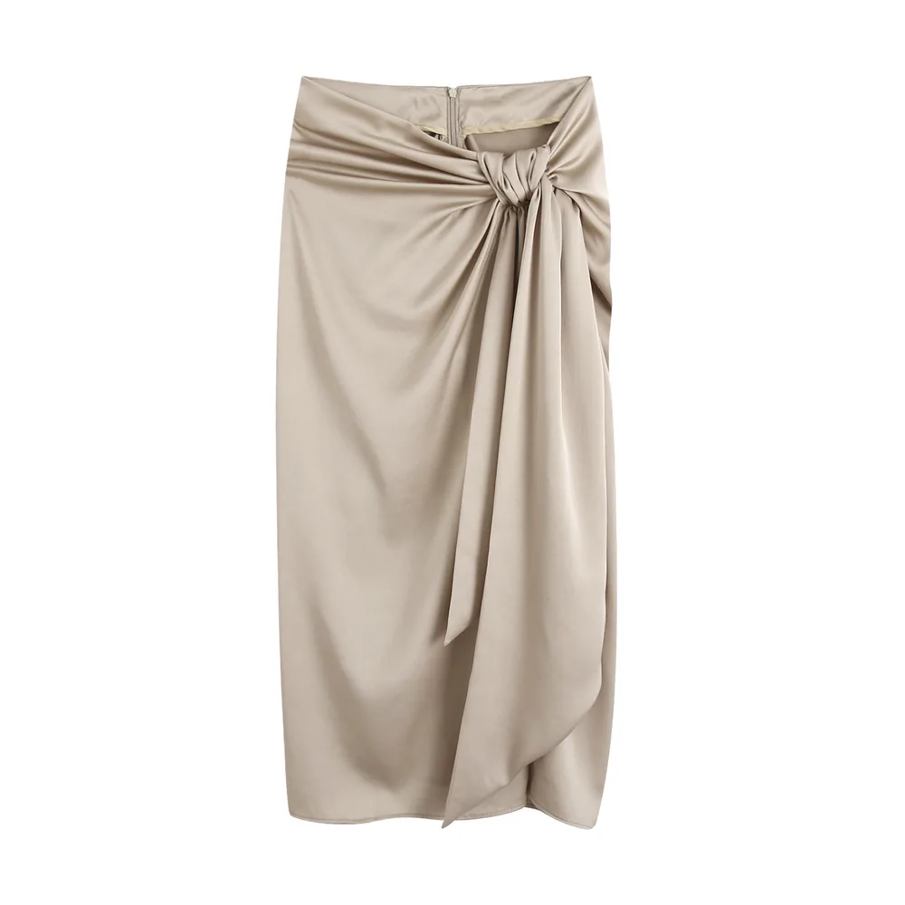 Fit And Slim Knotted Midi Skirt Apricot - Shop at LoveMi