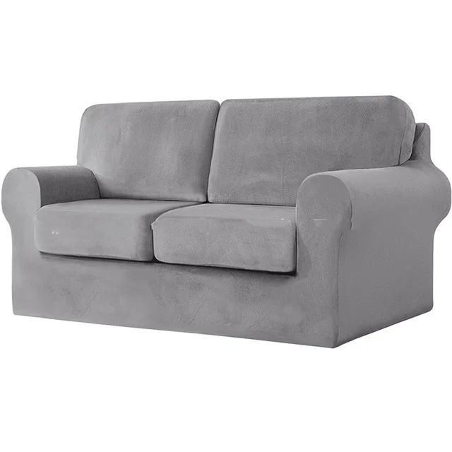 Stretch Silver Fox Velvet All inclusive Sofa Cover Multi Piece Set Light Grey - Shop at LoveMi