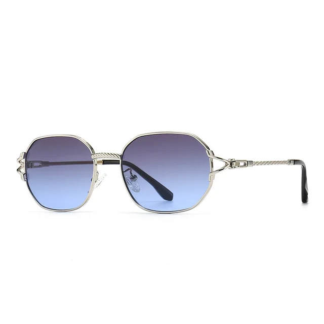 Modern Retro Square Flat Top Sunglasses Silver Grey Blue - Shop at LoveMi