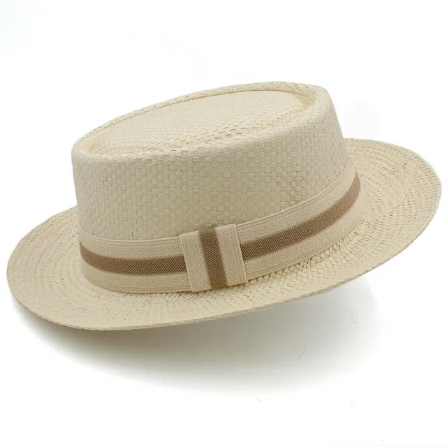 Straw Hat Flat Brim Beach Sun Protection Wide Brim Sunshade Light Beige C Khaki Webbing - Shop at LoveMi