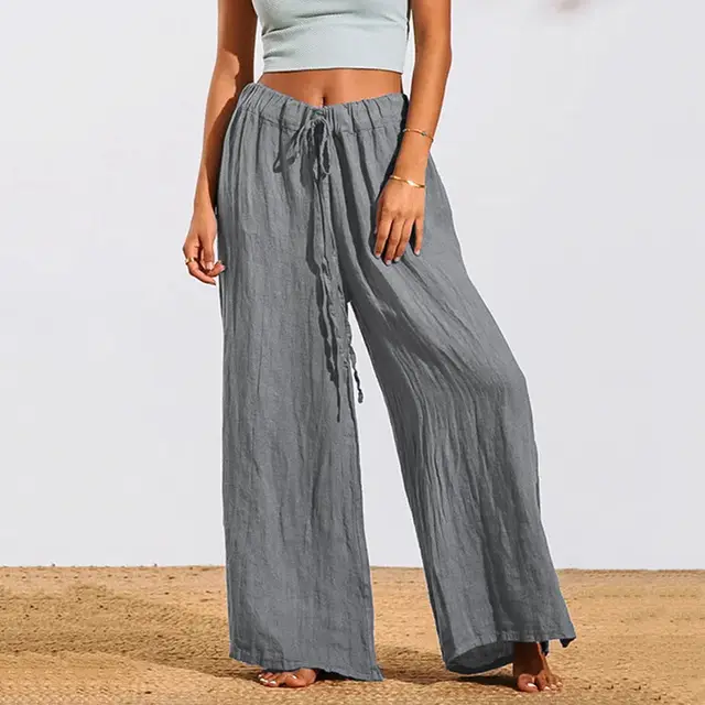 Women's Loose Soft Drawstring Cotton Casual Pants - Grey
