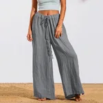 Women's Loose Soft Drawstring Cotton Casual Pants - Grey