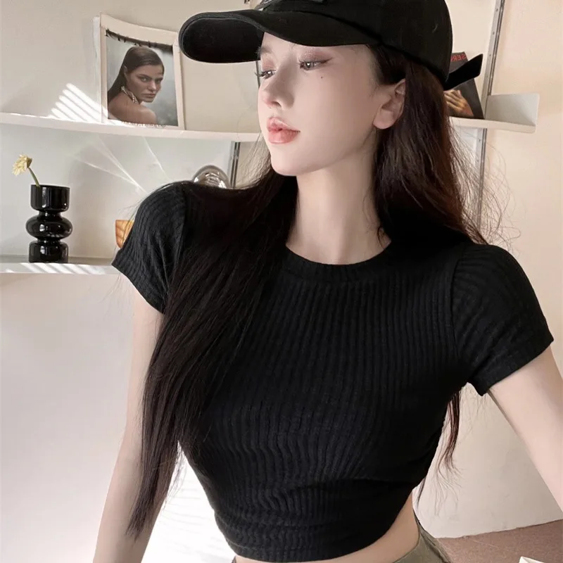 Button Pleated Summer Student Straight Wide-leg Pants Female - Black Top