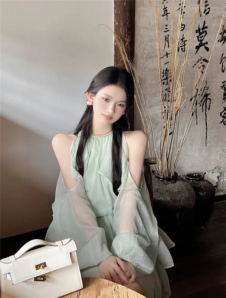 Pullover Chic Niche Pure Desire Chiffon Shirt Green Top - Shop at LoveMi