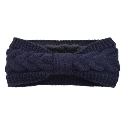 Fleece Knitted Headband Twist Bow Headband Navy Blue - Shop at LoveMi