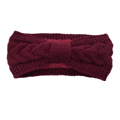 Fleece Knitted Headband Twist Bow Headband Wine Red - Shop at LoveMi