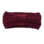 Fleece Knitted Headband Twist Bow Headband - Wine Red