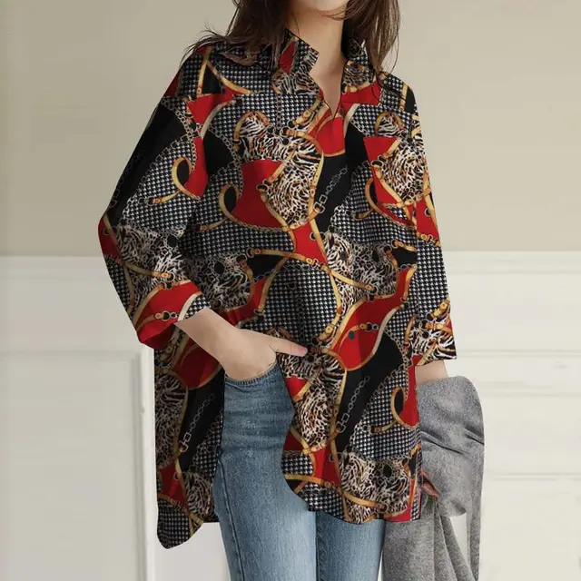Cropped Sleeve Tunic Top Casual Loose Lapel Grey - Shop at LoveMi