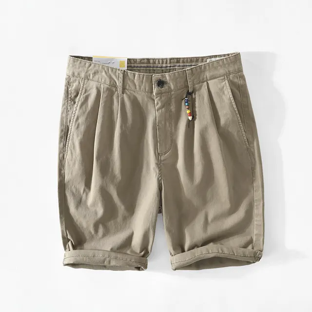 New Men's Solid Color Casual Cotton Five point Pants Khaki - Shop at LoveMi