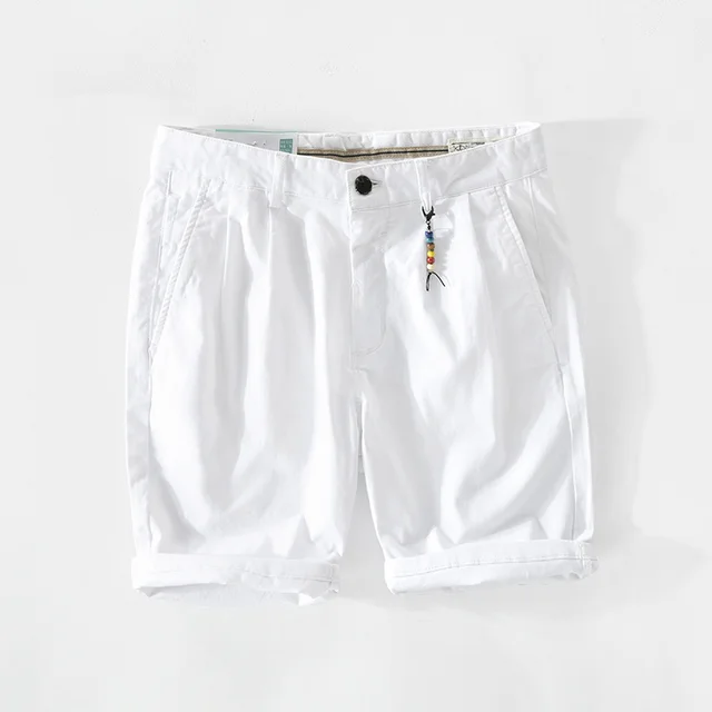 New Men's Solid Color Casual Cotton Five point Pants White - Shop at LoveMi