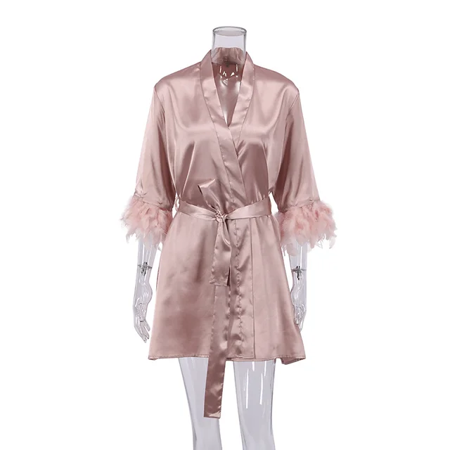 European And American Feather Short Nightgown Fashion Champagne Pink - Shop at LoveMi