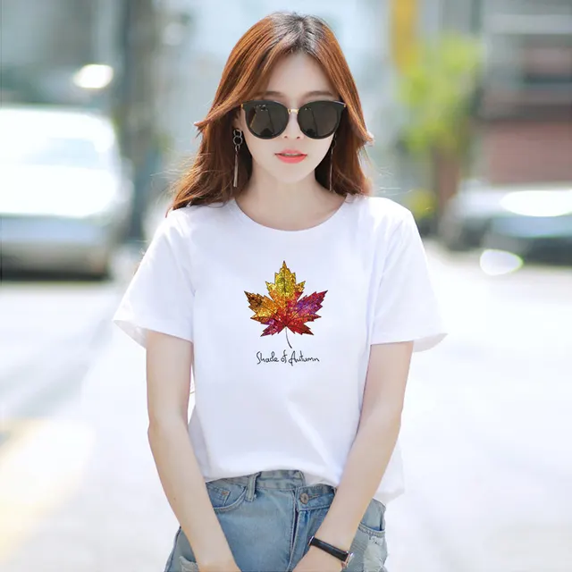Printed T shirt Women's Short sleeved All matching Base Shirt Ins Fashion White - Shop at LoveMi