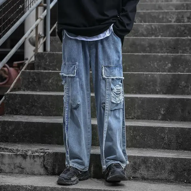 Loose Wide leg Streamer High Street Oversize Jeans Blue - Shop at LoveMi
