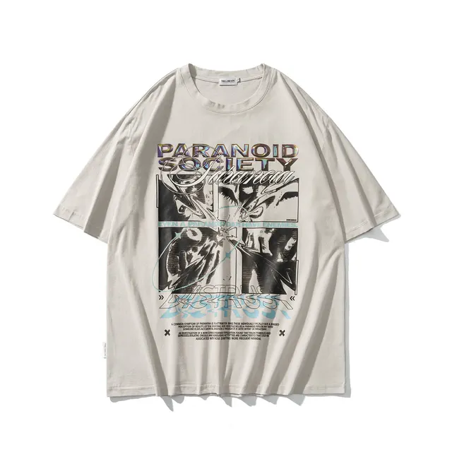 Acid Print Short Sleeve Vintage Unisex Couple T Shirt Light Grey - Shop at LoveMi