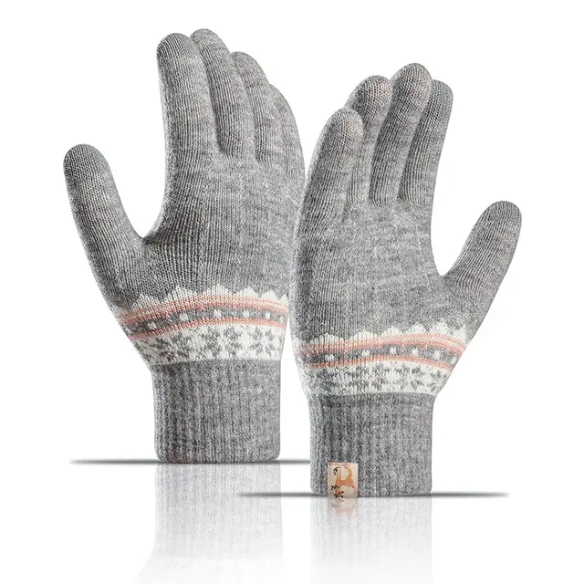 Thick Wool Jacquard Student Touch Screen Gloves Grey - Shop at LoveMi