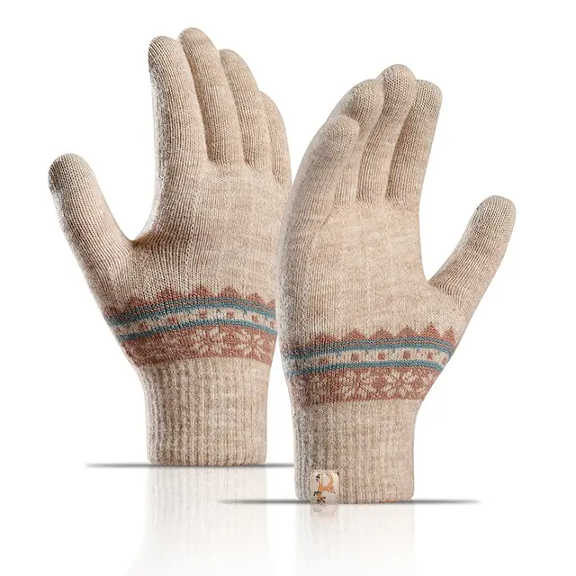 Thick Wool Jacquard Student Touch Screen Gloves Khaki - Shop at LoveMi