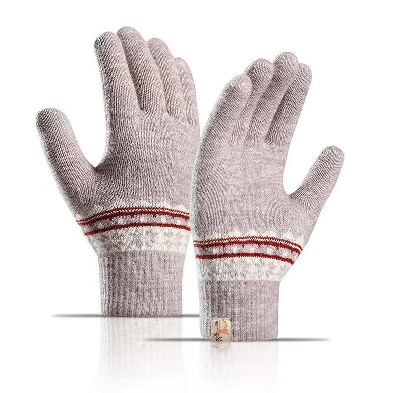 Thick Wool Jacquard Student Touch Screen Gloves - Purple