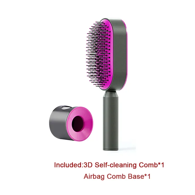 Self Cleaning Hair Brush For Women One key Cleaning Hair Loss Airbag Massage Scalp Comb Anti Static Hairbrush Set C - Shop at LoveMi