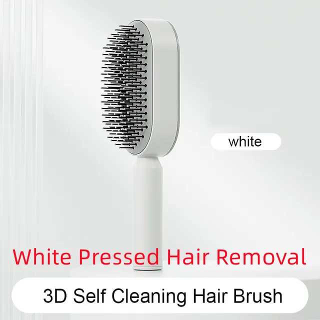 Self Cleaning Hair Brush For Women One key Cleaning Hair Loss Airbag Massage Scalp Comb Anti Static Hairbrush White Pressed Hair Removal - Shop at LoveMi