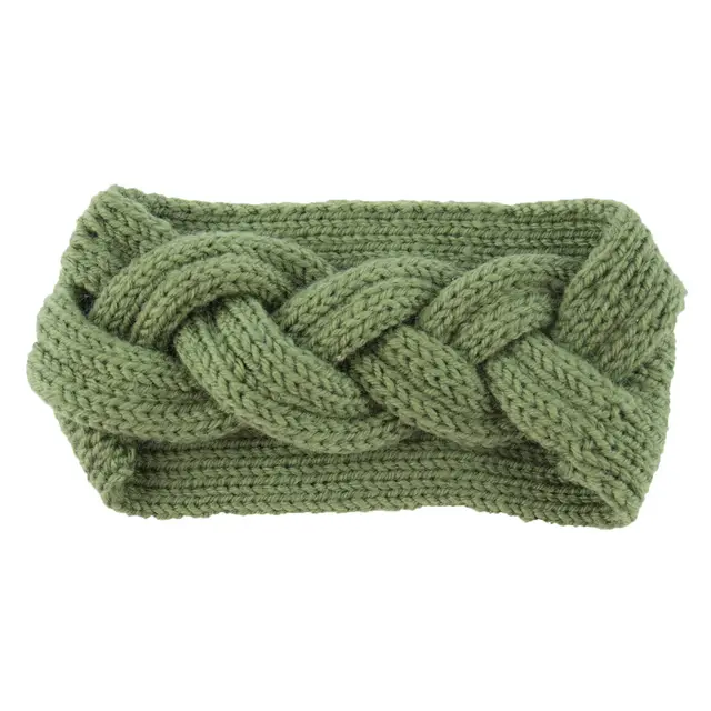 Ladies Knitted Wool Headband Crossover Head Cover Pickle Green - Shop at LoveMi
