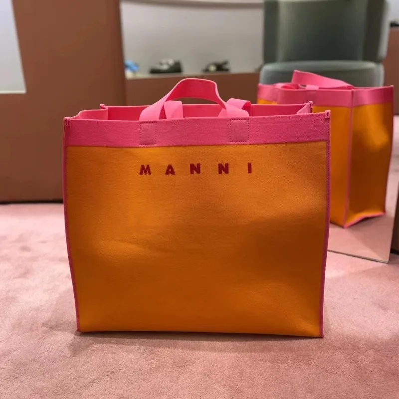 Letter Contrast Canvas Tote Shoulder Tote Bag Orange - Shop at LoveMi