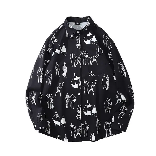 Street Character Full Print Long Sleeve Shirt Black - Shop at LoveMi