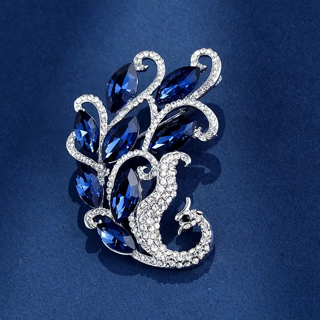 Blue Crystal Phoenix Brooch Women's Alloy Diamond Blue - Shop at LoveMi