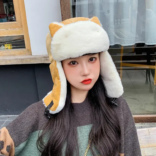 Cat Ears Korean Style Cute Autumn And Winter Warm Hat Yellow - Shop at LoveMi