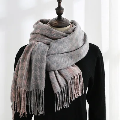 Women's Cashmere Sweet Mid Length Plaid Scarf Pink Grey - Shop at LoveMi